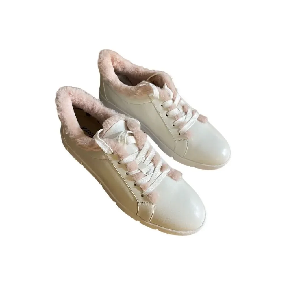 Vaneli pink fleece sneakers white leather 11.5